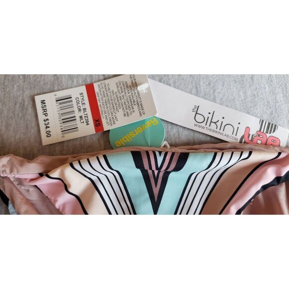 BIKINI LAB MULTI COLOR REVERSIBLE BRAIDED SIDE TIE WITH TASSLE BOTTOM NWT - Picture 6 of 7
